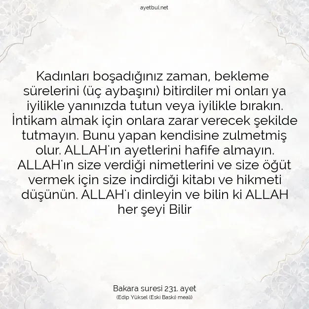 Ayetbul | Kuran Mealleri | Quran | Bakara suresi 231. ayet