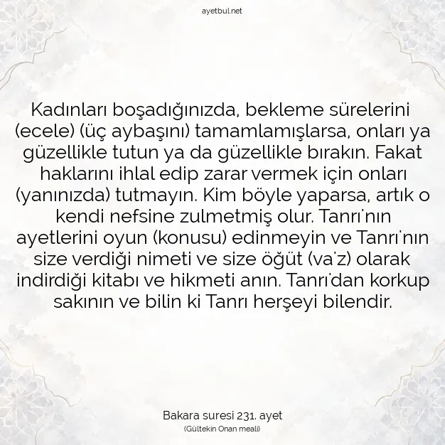 Ayetbul | Kuran Mealleri | Quran | Bakara suresi 231. ayet