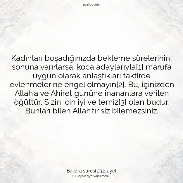 Ayetbul | Kuran Mealleri | Quran | Bakara suresi 232. ayet