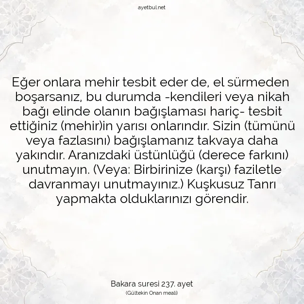 Ayetbul | Kuran Mealleri | Quran | Bakara suresi 237. ayet