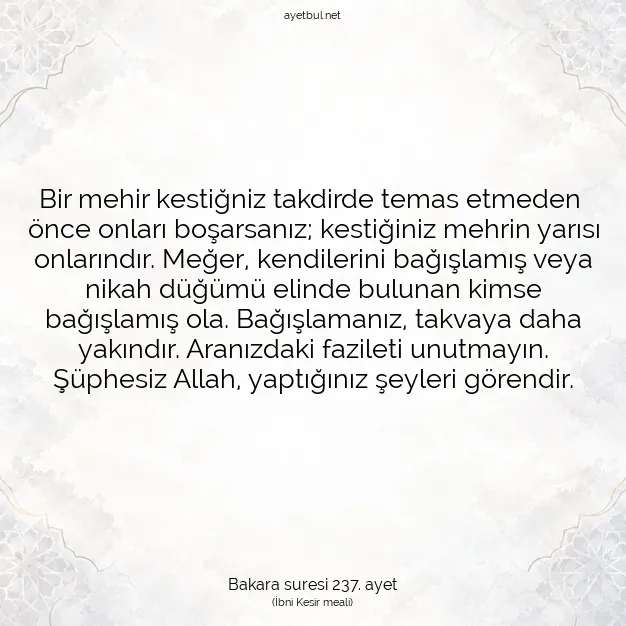 Ayetbul | Kuran Mealleri | Quran | Bakara suresi 237. ayet