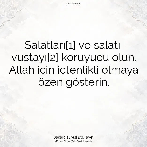 Ayetbul | Kuran Mealleri | Quran | Bakara suresi 238. ayet