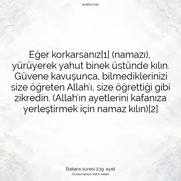 Ayetbul | Kuran Mealleri | Quran | Bakara suresi 239. ayet