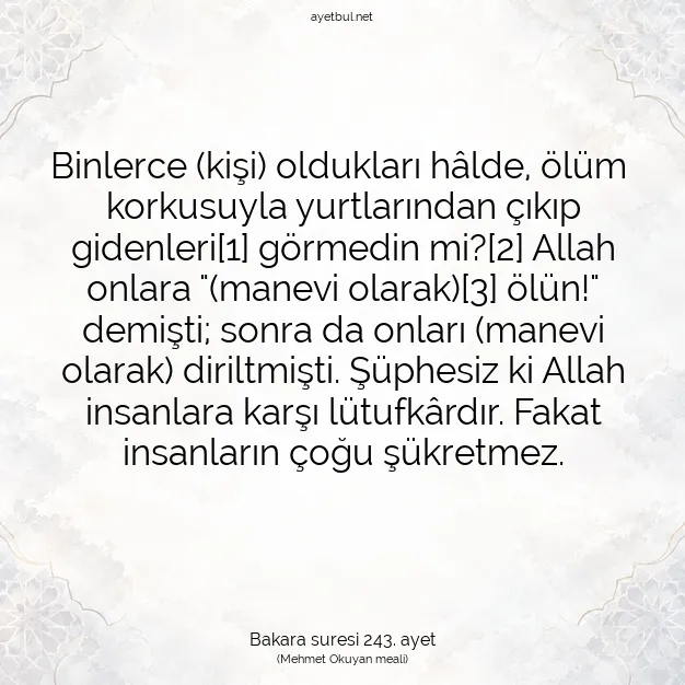 Ayetbul | Kuran Mealleri | Quran | Bakara suresi 243. ayet