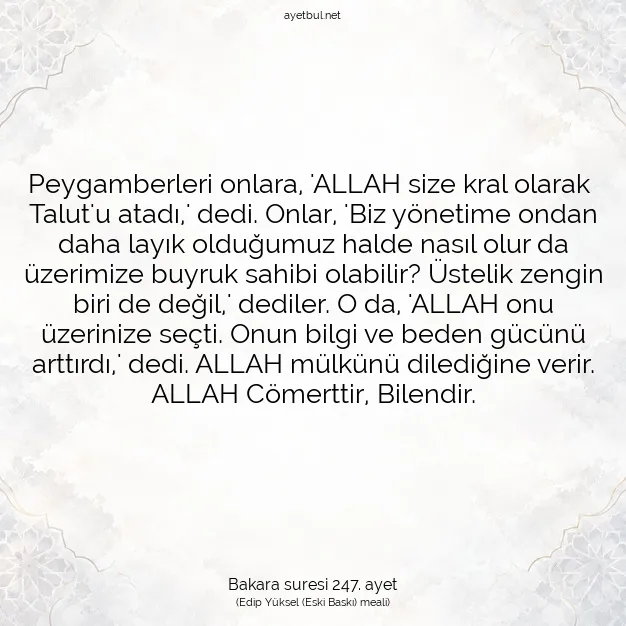 Ayetbul | Kuran Mealleri | Quran | Bakara suresi 247. ayet
