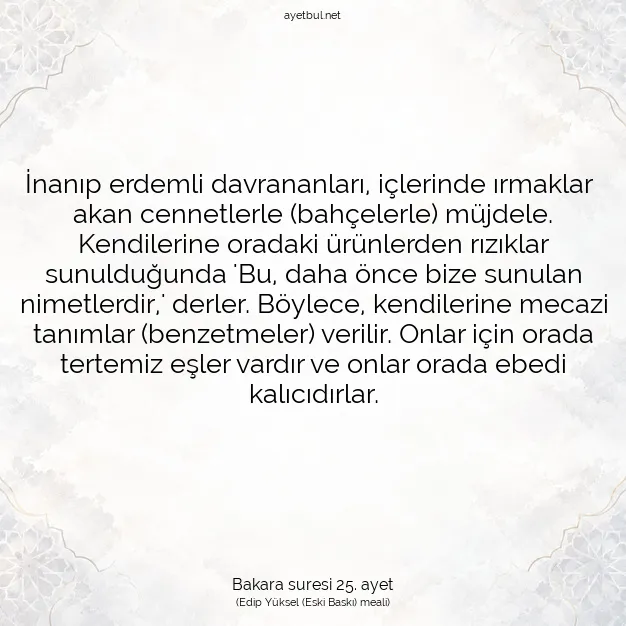 Ayetbul | Kuran Mealleri | Quran | Bakara suresi 25. ayet