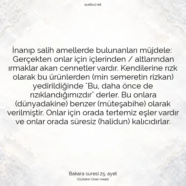 Ayetbul | Kuran Mealleri | Quran | Bakara suresi 25. ayet
