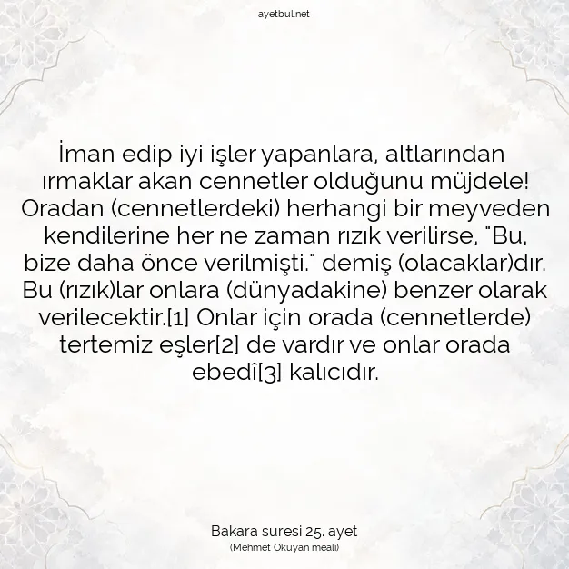 Ayetbul | Kuran Mealleri | Quran | Bakara suresi 25. ayet