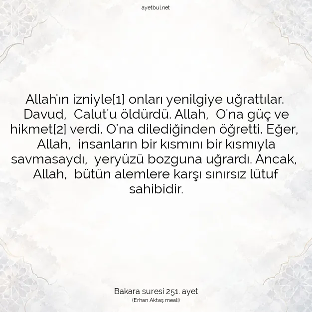 Ayetbul | Kuran Mealleri | Quran | Bakara suresi 251. ayet
