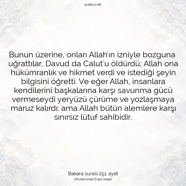 Ayetbul | Kuran Mealleri | Quran | Bakara suresi 251. ayet