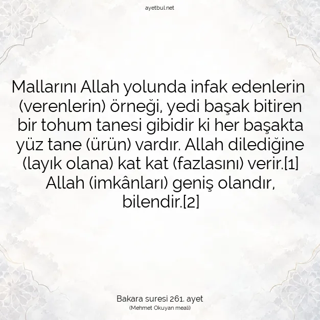 Ayetbul | Kuran Mealleri | Quran | Bakara suresi 261. ayet