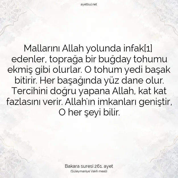 Ayetbul | Kuran Mealleri | Quran | Bakara suresi 261. ayet
