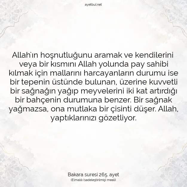 Ayetbul | Kuran Mealleri | Quran | Bakara suresi 265. ayet