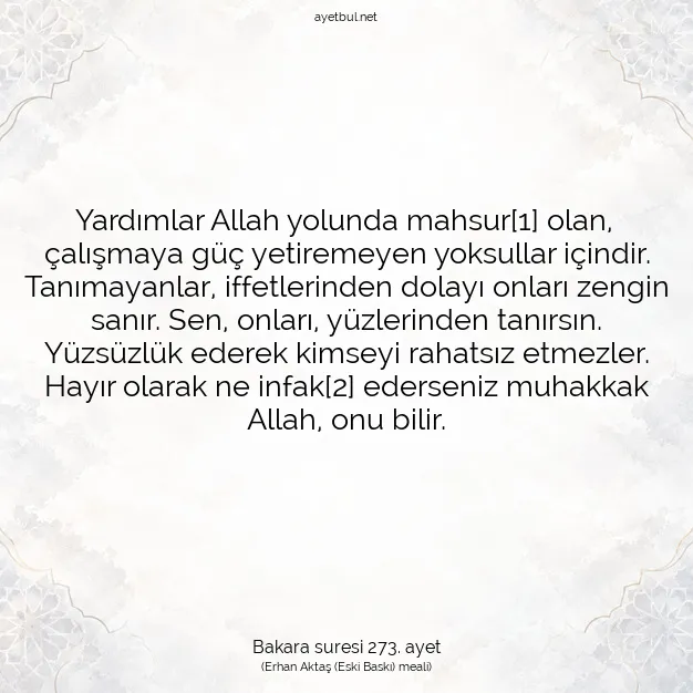 Ayetbul | Kuran Mealleri | Quran | Bakara suresi 273. ayet