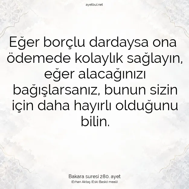 Ayetbul | Kuran Mealleri | Quran | Bakara suresi 280. ayet