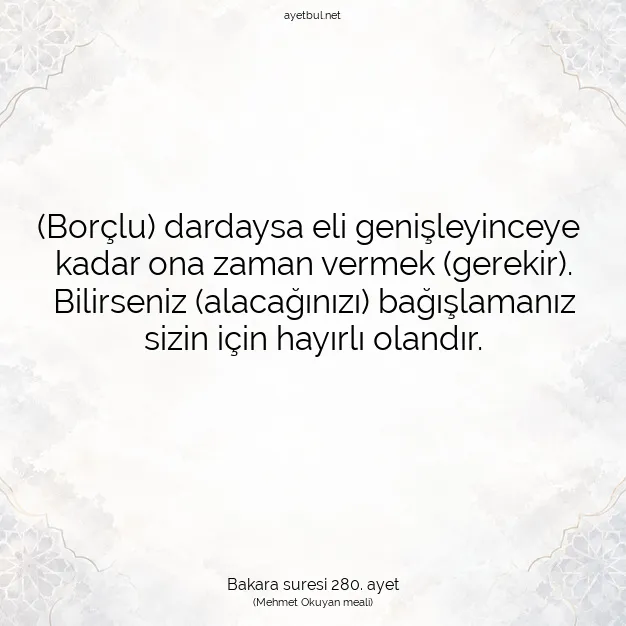 Ayetbul | Kuran Mealleri | Quran | Bakara suresi 280. ayet