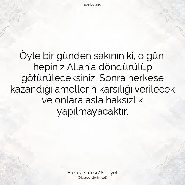 Ayetbul | Kuran Mealleri | Quran | Bakara suresi 281. ayet