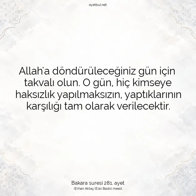 Ayetbul | Kuran Mealleri | Quran | Bakara suresi 281. ayet