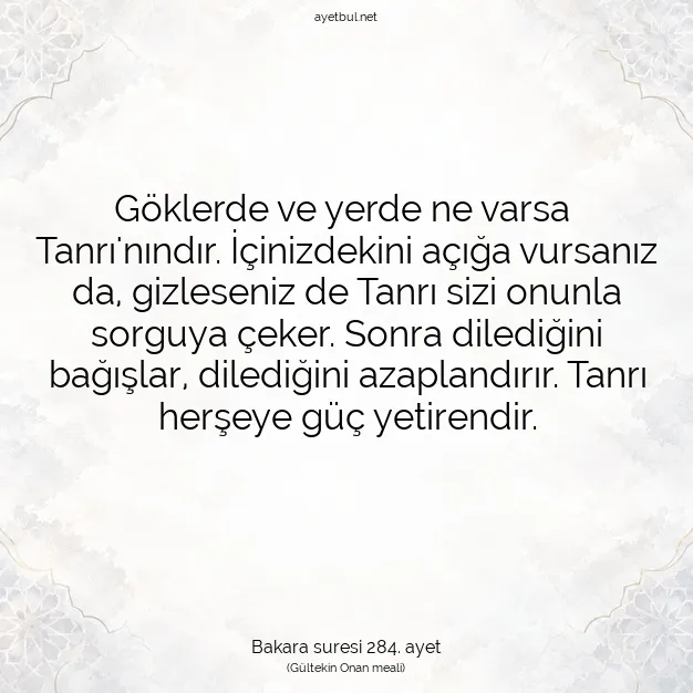 Ayetbul | Kuran Mealleri | Quran | Bakara suresi 284. ayet