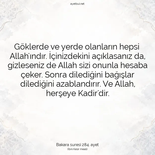 Ayetbul | Kuran Mealleri | Quran | Bakara suresi 284. ayet