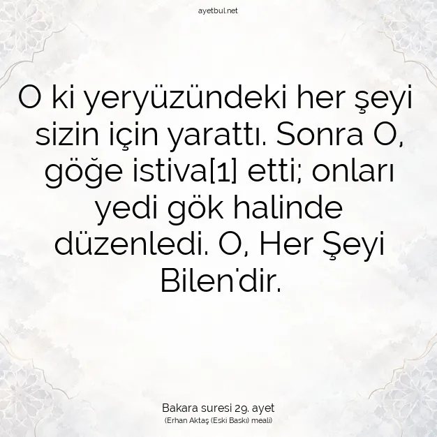 Ayetbul | Kuran Mealleri | Quran | Bakara suresi 29. ayet