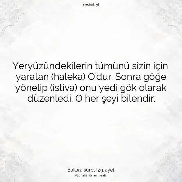 Ayetbul | Kuran Mealleri | Quran | Bakara suresi 29. ayet