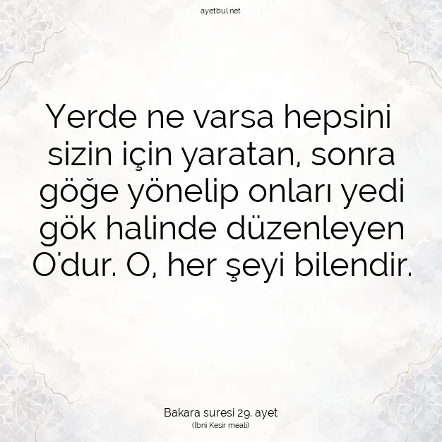 Ayetbul | Kuran Mealleri | Quran | Bakara suresi 29. ayet