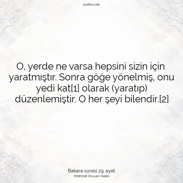 Ayetbul | Kuran Mealleri | Quran | Bakara suresi 29. ayet