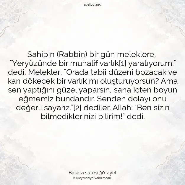 Ayetbul | Kuran Mealleri | Quran | Bakara suresi 30. ayet