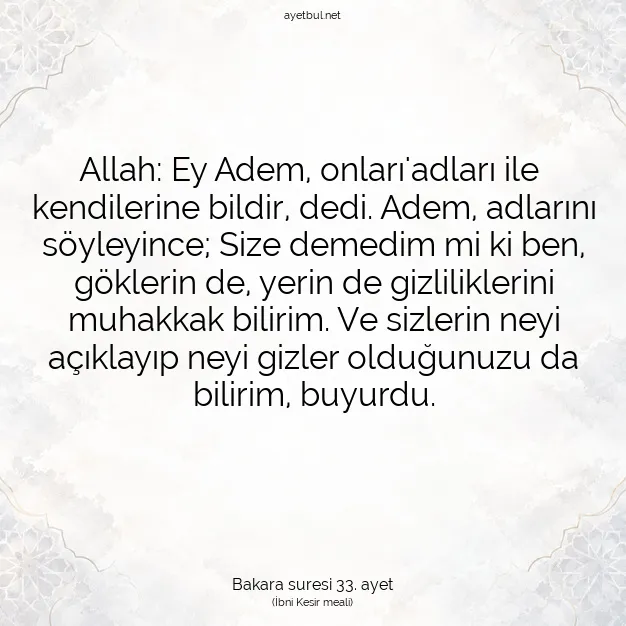Ayetbul | Kuran Mealleri | Quran | Bakara suresi 33. ayet