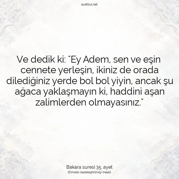Ayetbul | Kuran Mealleri | Quran | Bakara suresi 35. ayet