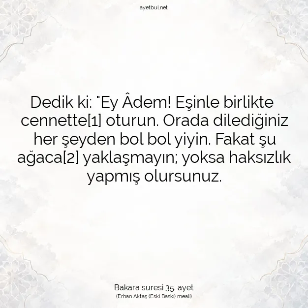 Ayetbul | Kuran Mealleri | Quran | Bakara suresi 35. ayet