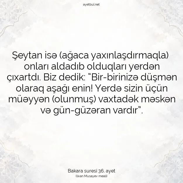 Ayetbul | Kuran Mealleri | Quran | Bakara suresi 36. ayet