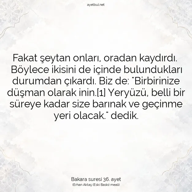 Ayetbul | Kuran Mealleri | Quran | Bakara suresi 36. ayet