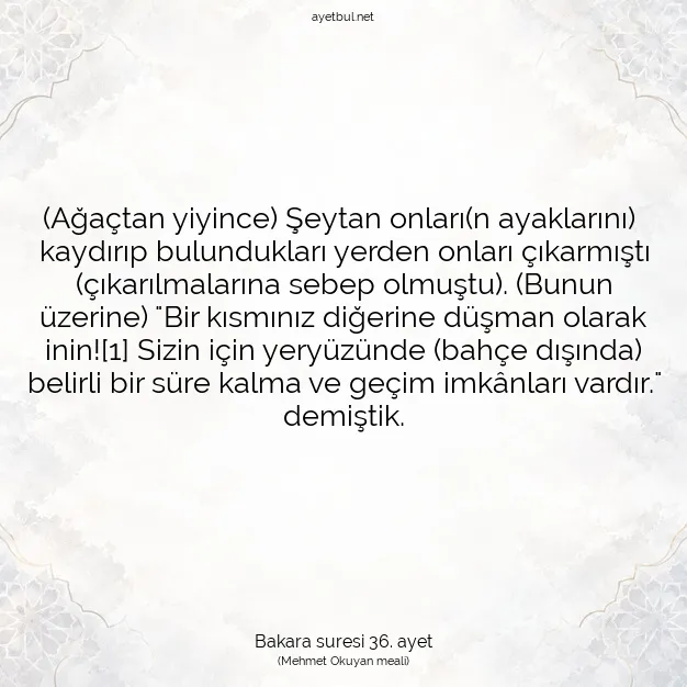 Ayetbul | Kuran Mealleri | Quran | Bakara suresi 36. ayet