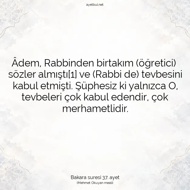 Ayetbul | Kuran Mealleri | Quran | Bakara suresi 37. ayet