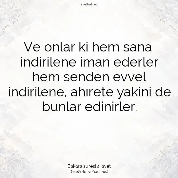 Ayetbul | Kuran Mealleri | Quran | Bakara suresi 4. ayet