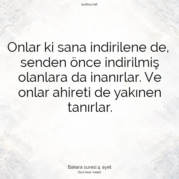 Ayetbul | Kuran Mealleri | Quran | Bakara suresi 4. ayet