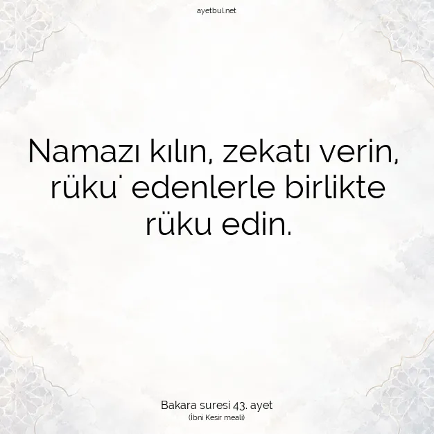 Ayetbul | Kuran Mealleri | Quran | Bakara suresi 43. ayet