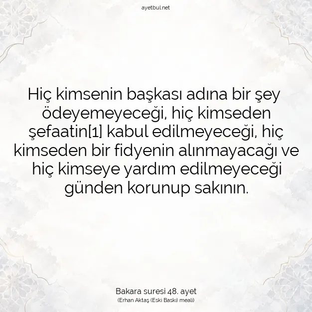 Ayetbul | Kuran Mealleri | Quran | Bakara suresi 48. ayet