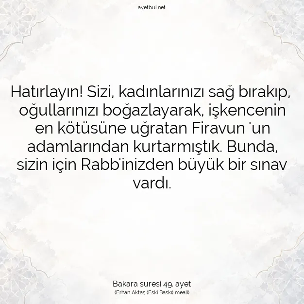 Ayetbul | Kuran Mealleri | Quran | Bakara suresi 49. ayet