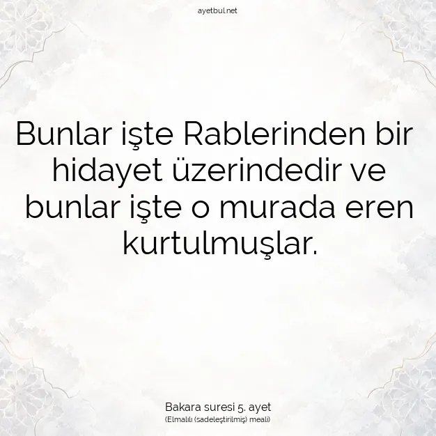 Ayetbul | Kuran Mealleri | Quran | Bakara suresi 5. ayet