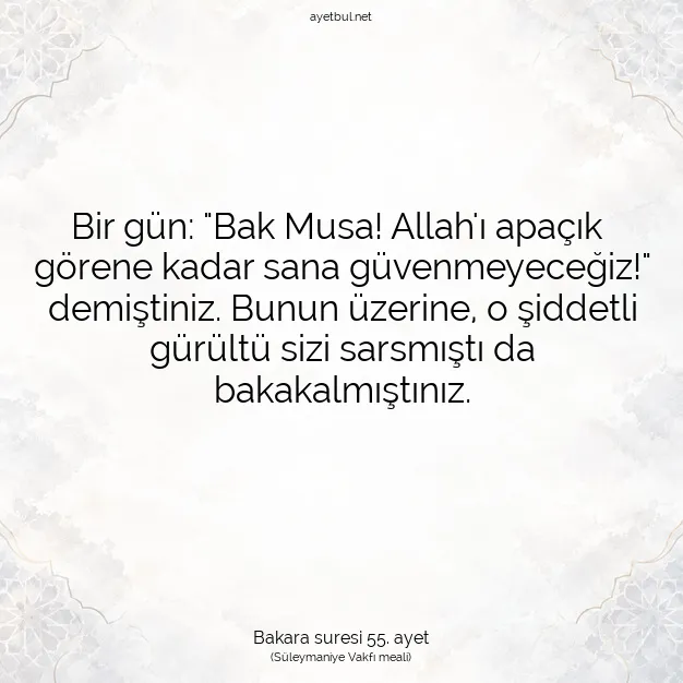 Ayetbul | Kuran Mealleri | Quran | Bakara suresi 55. ayet
