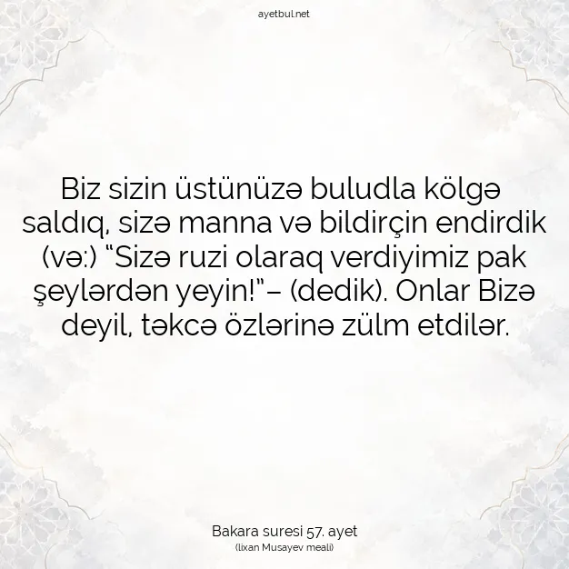 Ayetbul | Kuran Mealleri | Quran | Bakara suresi 57. ayet