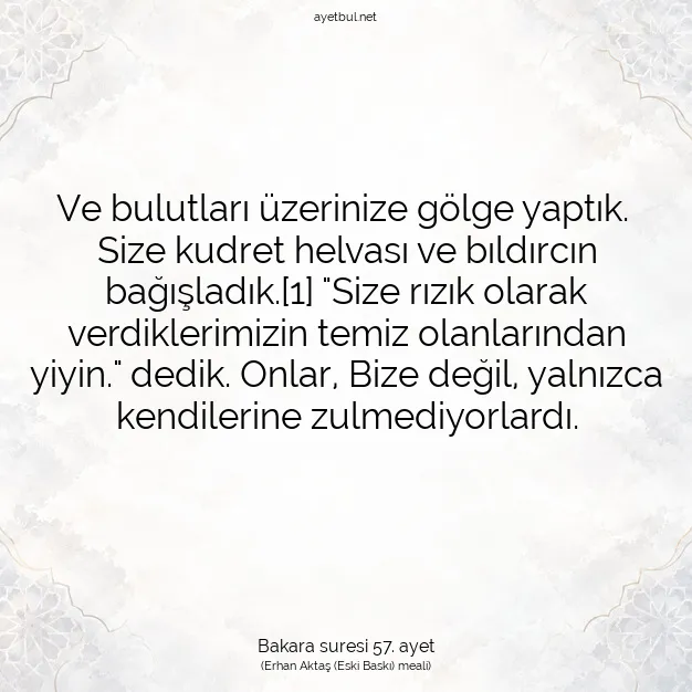 Ayetbul | Kuran Mealleri | Quran | Bakara suresi 57. ayet