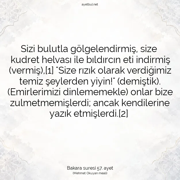 Ayetbul | Kuran Mealleri | Quran | Bakara suresi 57. ayet