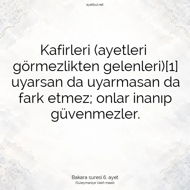 Ayetbul | Kuran Mealleri | Quran | Bakara suresi 6. ayet