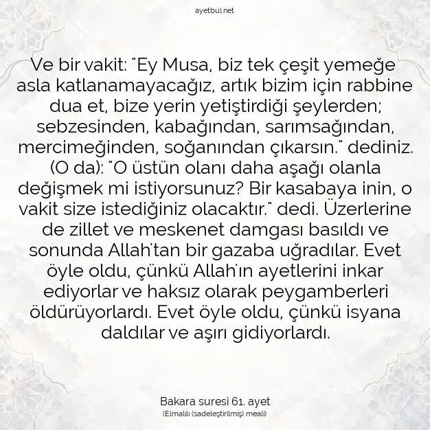 Ayetbul | Kuran Mealleri | Quran | Bakara suresi 61. ayet