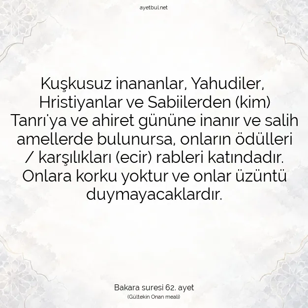 Ayetbul | Kuran Mealleri | Quran | Bakara suresi 62. ayet