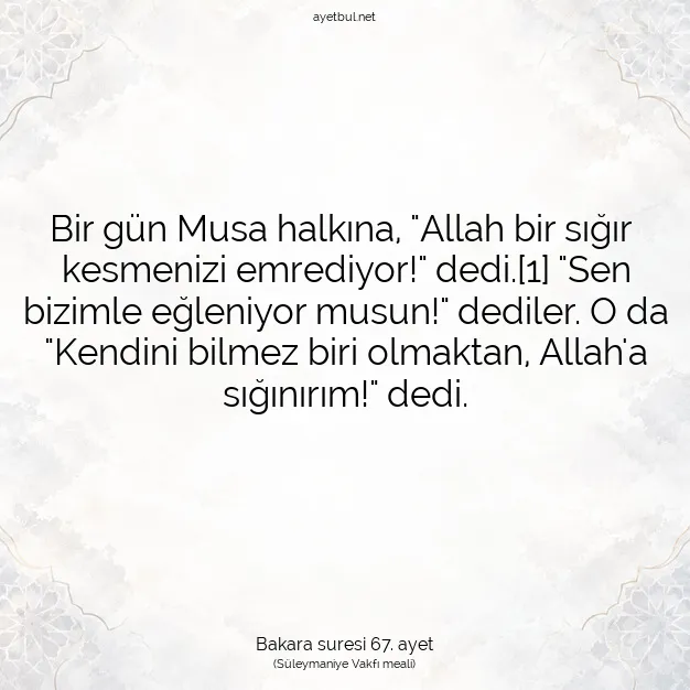 Ayetbul | Kuran Mealleri | Quran | Bakara suresi 67. ayet